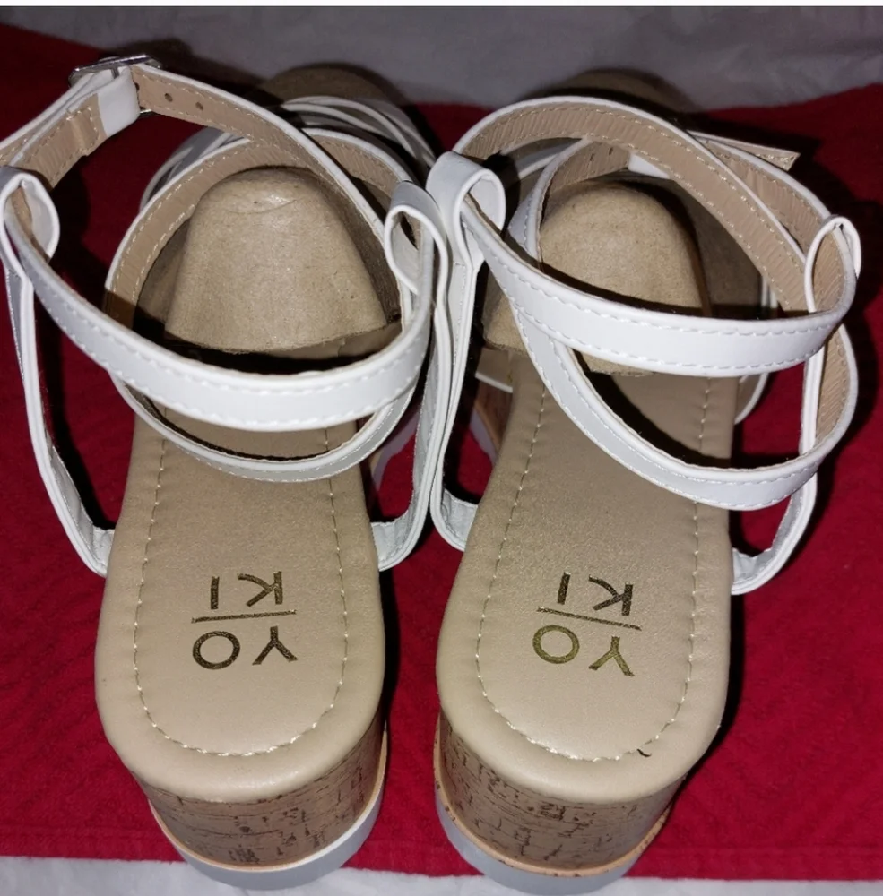 Yoki White and Tan Platform Sandals